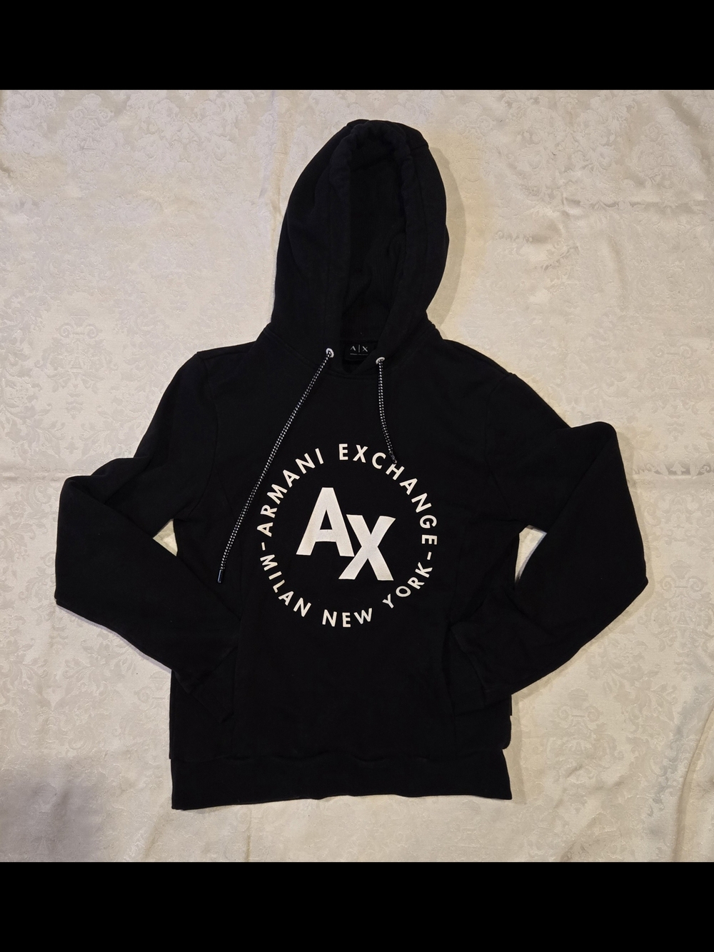 Armani Exchange AX Black Hoodie with White Logo